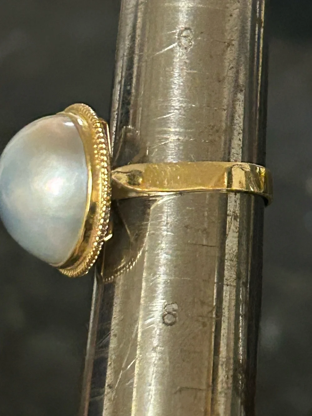 Vintage 14k yellow gold 15-16mm large blue mabe Pearl ring size 7 , 5.80grams